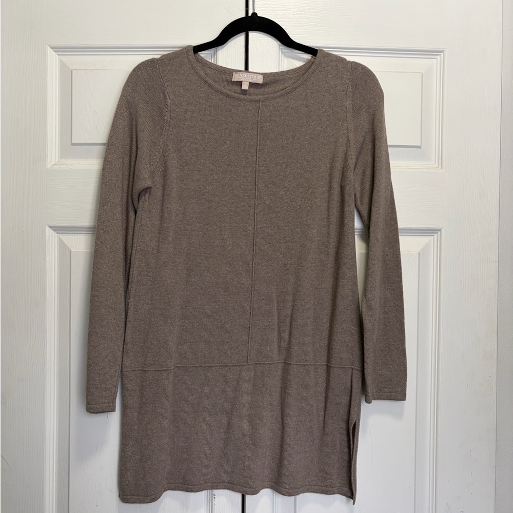 Merino‎ wool viscose cashmere nylon Long Sleeve Taupe Top